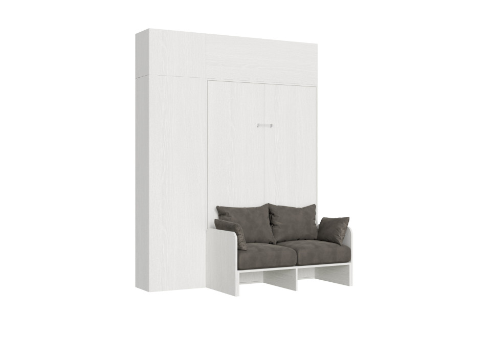 Mod. Kentaro Sofà 1/2 - Cama queen size abatible vertical de 120 cm Kentaro Sofà con columna y muebles altos Fresno blanco