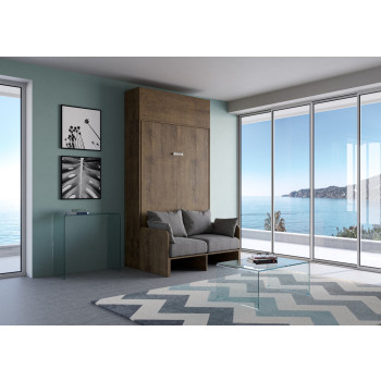 Mod. Kentaro Sofà 1/2 - Cama queen size abatible vertical de 120 cm Kentaro Sofà con mueble alto vasistas Fresno blanco