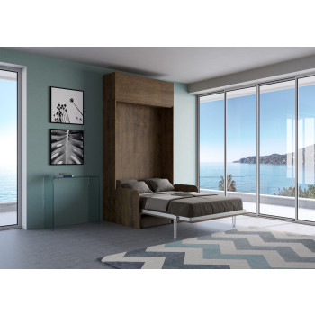 Mod. Kentaro Sofà 1/2 - Cama queen size abatible vertical de 120 cm Kentaro Sofà con mueble alto vasistas Fresno blanco