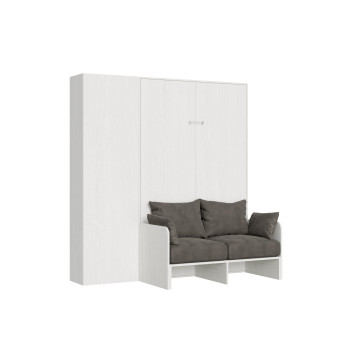 Mod. Kentaro Sofá Francés - Cama doble abatible vertical de 140 cm Sofá Kentaro con columna Fresno Blanco