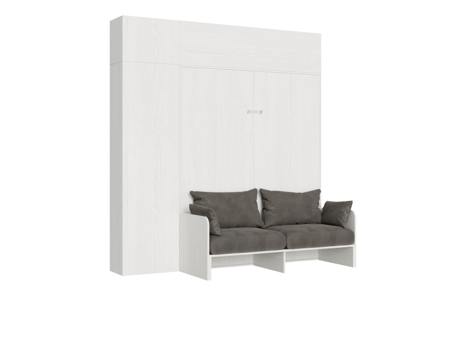 Mod.Kentaro Sofá Doble - Cama doble abatible vertical de 160 cm Sofá Kentaro con columna y muebles altos Fresno Blanco