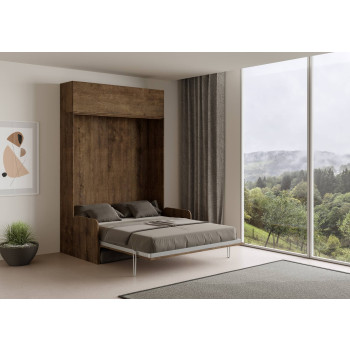 Mod. Sofá Doble Kentaro - Cama doble abatible vertical de 160 cm Sofá Kentaro con mueble de pared vasistas Fresno blanco