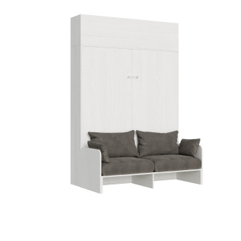 Mod. Sofá Doble Kentaro - Cama doble abatible vertical de 160 cm Sofá Kentaro con mueble de pared vasistas Fresno blanco