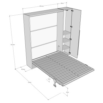 Mod. Versia French 140 con armario de 1 puerta izquierda-derecha - Cama doble abatible francesa 140 Versia con armario de 1 puerta izquierda arcilla