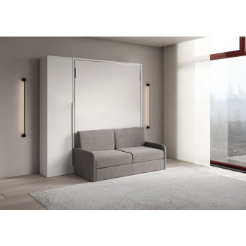 Mod. Versia French 140 con sofá y armario con 1 puerta izquierda-derecha - Cama doble abatible francesa 140 Versia con sofá y armario con 1 puerta izquierda arcilla