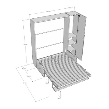 Mod. Versia French 140 con sofá y armario con 1 puerta izquierda-derecha - Cama doble abatible francesa 140 Versia con sofá y armario con 1 puerta izquierda arcilla