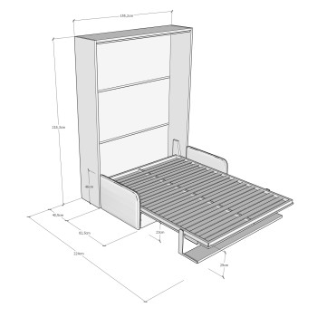 Mod. Versia French 140 con sofá y estante - Cama doble abatible francesa 140 Versia con sofá y estante de arcilla