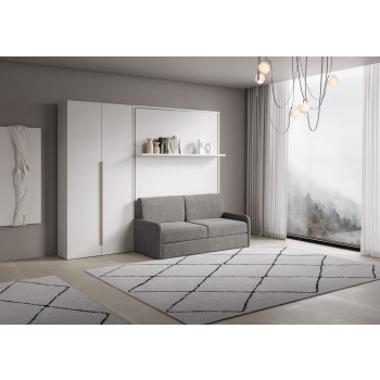 Mod. Versia French 140 con sofá, estantería y armario de 2 puertas izquierda-derecha - Cama doble abatible francesa 140 Versia con sofá, estantería y armario de 2 puertas izquierda arcilla