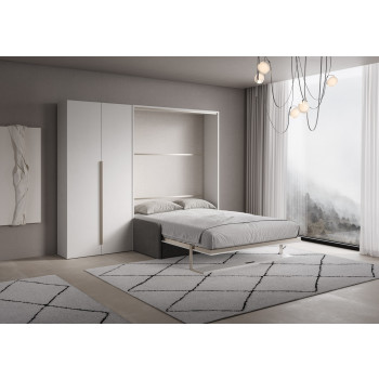 Mod. Versia French 140 con sofá, estantería y armario de 2 puertas izquierda-derecha - Cama doble abatible francesa 140 Versia con sofá, estantería y armario de 2 puertas izquierda arcilla