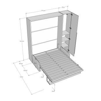 Mod. Versia cama doble 160 con sofá, estantería y armario con 1 puerta izquierda-derecha - Cama doble abatible 160 Versia con sofá, estantería y armario con 1 puerta izquierda arcilla