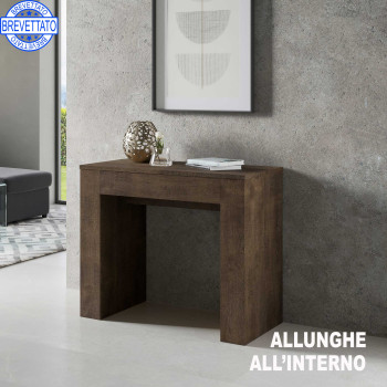 Nueva Consolle Extra - Mesa consola extensible 90x49/307 cm Fresno blanco extra con extensiones internas