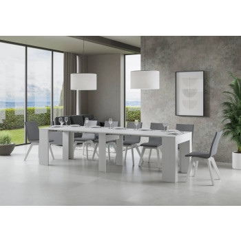 Nueva Consolle Extra - Mesa consola extensible 90x49/307 cm Fresno blanco extra con extensiones internas