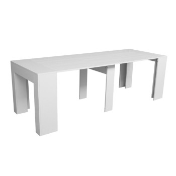 Nueva Consolle Extra - Mesa consola extensible 90x49/307 cm Fresno blanco extra con extensiones internas