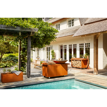 OFYR ISLAND 100 PRO - BARBACOA BRASERO CON SOPORTE DE LEÑA, RUEDAS Y ALMACENAMIENTO