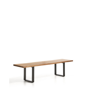 Banco Uxue de madera maciza de acacia con patas de acero negro, 180 x 45 cm.