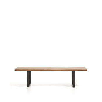 Banco Uxue de madera maciza de acacia con patas de acero negro, 180 x 45 cm.