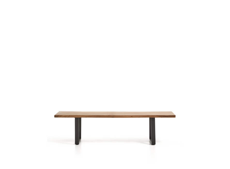 Banco Uxue de madera maciza de acacia con patas de acero negro, 180 x 45 cm.