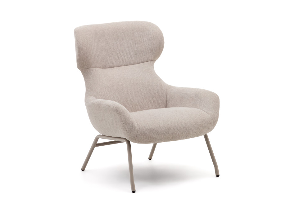 Sillón Belina en chenilla beige y acero con acabado beige FSC 100%