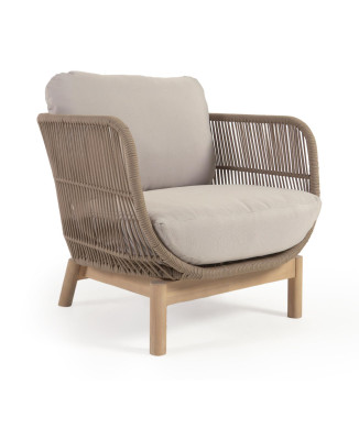 Sillón Catalina en cuerda beige y madera maciza de acacia con certificación FSC.