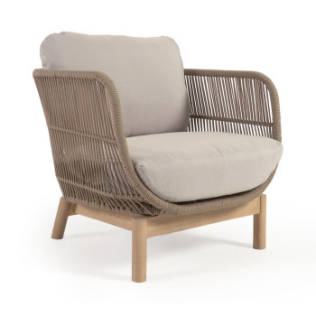 Sillón Catalina en cuerda beige y madera maciza de acacia FSC