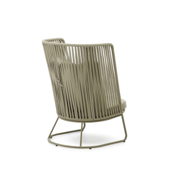 Sillón de exterior Saconca con respaldo alto en cuerda y acero galvanizado verde
