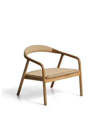 Sillón Derile en madera maciza de roble con acabado en tono natural y cordón de papel beige FSC Mix Credit