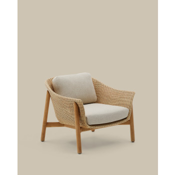 Sillón Galea en madera maciza de teca y ratán sintético 100% certificado FSC.