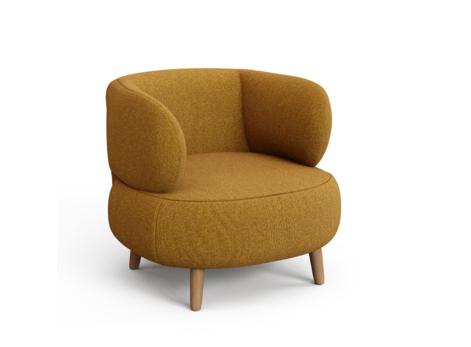 Sillón ignífugo Luisa efecto piel de oveja color mostaza con patas de haya maciza de 90 cm