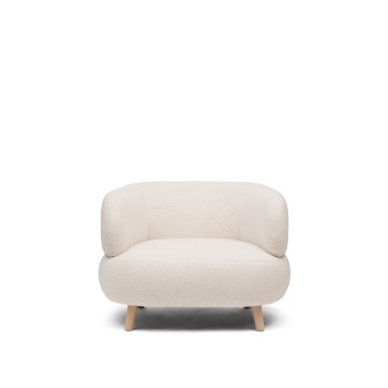 Sillón Luisa en tejido bouclé crudo en madera maciza de haya 90 cm