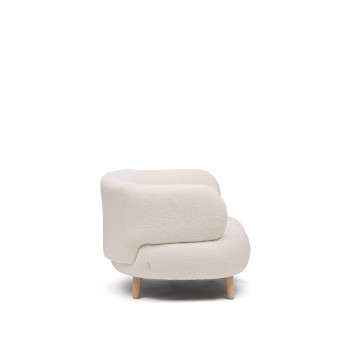 Sillón Luisa en tejido bouclé crudo en madera maciza de haya 90 cm