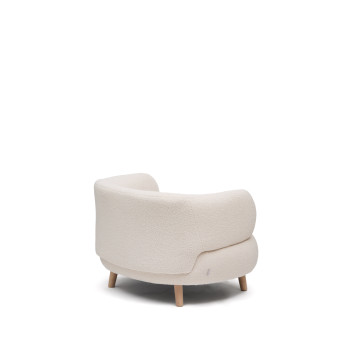 Sillón Luisa en tejido bouclé crudo en madera maciza de haya 90 cm