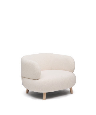 Sillón Luisa en tejido bouclé crudo en madera maciza de haya 90 cm