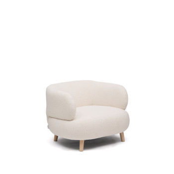 Sillón Luisa en tejido bouclé crudo en madera maciza de haya 90 cm