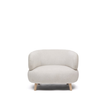Sillón Luisa en tejido chenilla perla en madera maciza de haya 90 cm