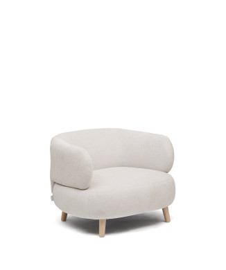 Sillón Luisa en tejido chenilla perla en madera maciza de haya 90 cm