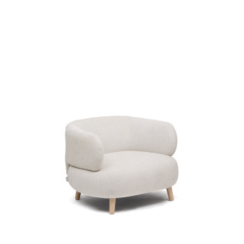 Sillón Luisa en tejido chenilla perla en madera maciza de haya 90 cm