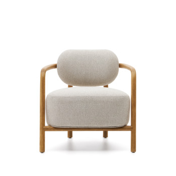 Sillón Melqui beige fabricado en madera maciza de roble con acabado natural