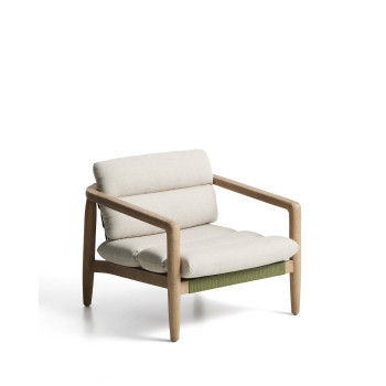 Sillón Menfi en madera maciza de acacia y cuerda verde 100% certificada FSC.