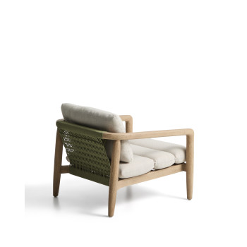 Sillón Menfi en madera maciza de acacia y cuerda verde 100% certificada FSC.