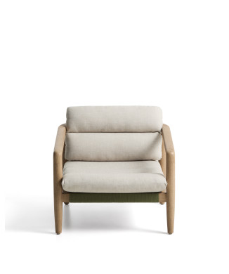Sillón Menfi en madera maciza de acacia y cuerda verde 100% certificada FSC.