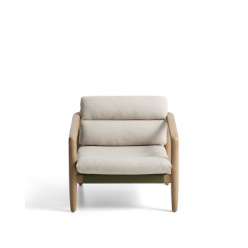 Sillón Menfi en madera maciza de acacia y cuerda verde 100% certificada FSC.
