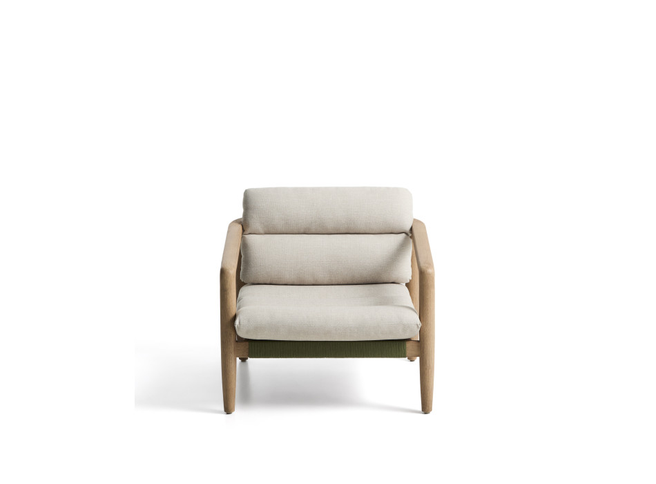 Sillón Menfi en madera maciza de acacia y cuerda verde 100% certificada FSC.