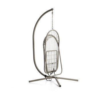 Silla colgante Livadi de acero y cuerda gris paloma.