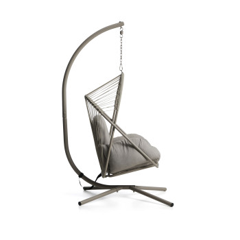 Silla colgante Livadi de acero y cuerda gris paloma.