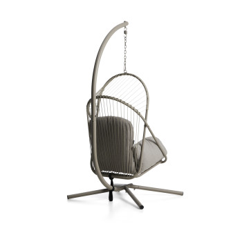 Silla colgante Livadi de acero y cuerda gris paloma.