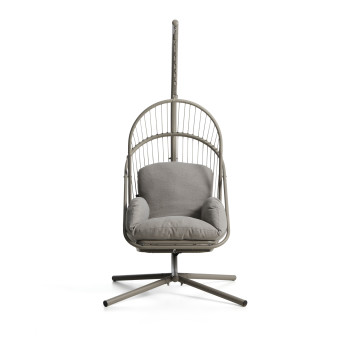 Silla colgante Livadi de acero y cuerda gris paloma.