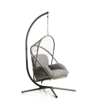 Silla colgante Livadi de acero y cuerda gris paloma.