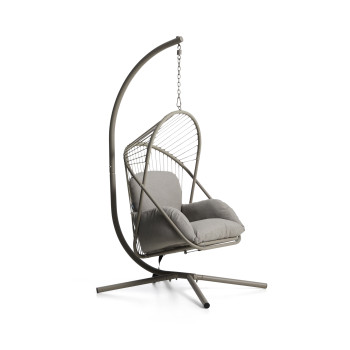 Silla colgante Livadi de acero y cuerda gris paloma.