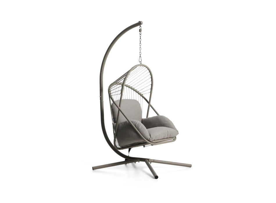 Silla colgante Livadi de acero y cuerda gris paloma.