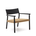 Sillón Yalia en madera maciza FSC 100% roble con acabado negro y asiento de cuerda de papel